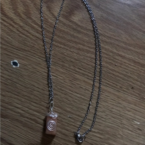 Jewelry - Wire wrapped peach aventurine Crystal necklace